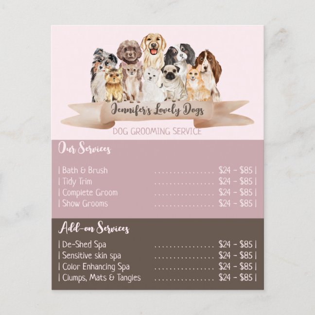 Pink Brochure Dogs Groomer Service Offers Flyer