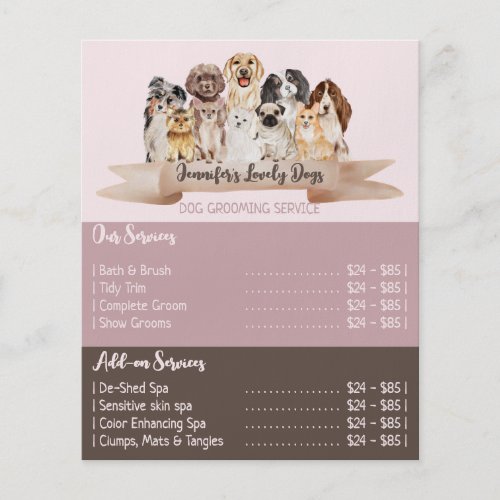 Pink Brochure Dogs Groomer Service Offers Flyer