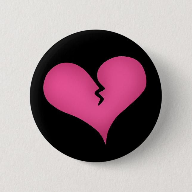 Pink broken heart on black sad cute style button (Front)