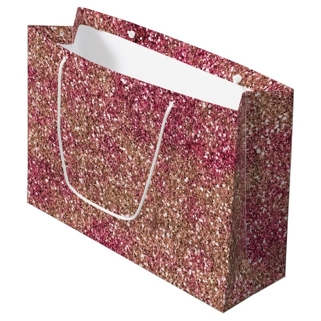 Pink Bronze Ombre Sparkle Glitter         Large Gift Bag (Front Angled)