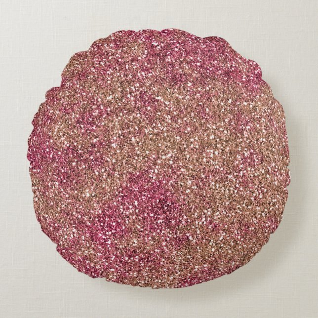 Pink Bronze Ombre Sparkle Glitter         Round Pillow (Front)