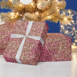 Pink Bronze Ombre Sparkle Glitter Wrapping Paper