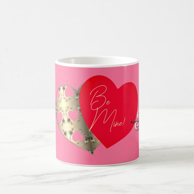 Pink Bronze Rose Red Heart Valentine's Day Coffee Mug (Center)