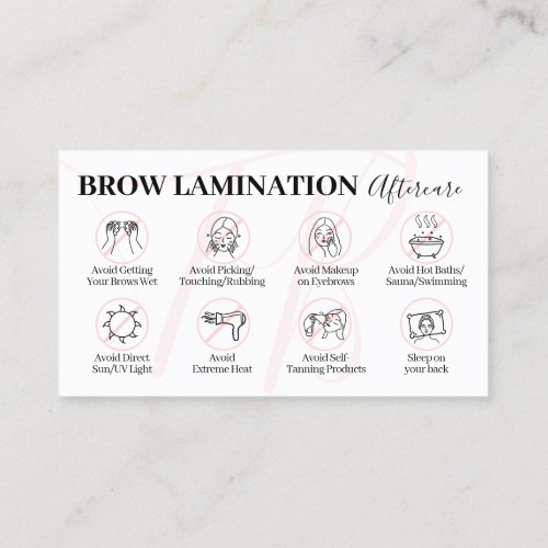 Pink Brow Lamination Aftercare Advice Instruction Business Card