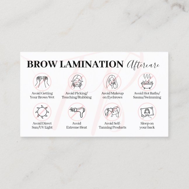 Pink Brow Lamination Aftercare Advice Instruction Business Card