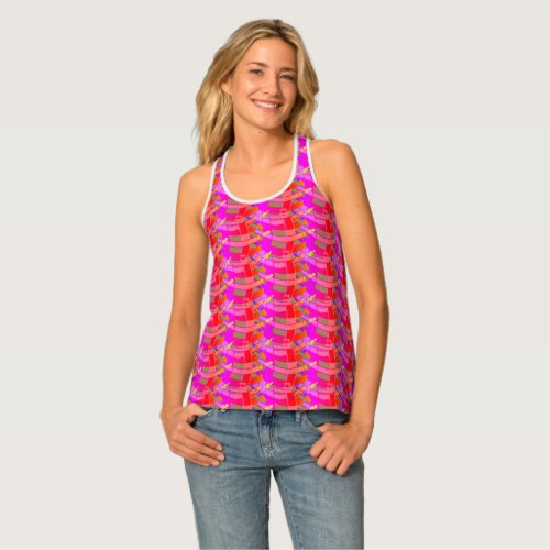 Pink Brown Abstract Tank Top