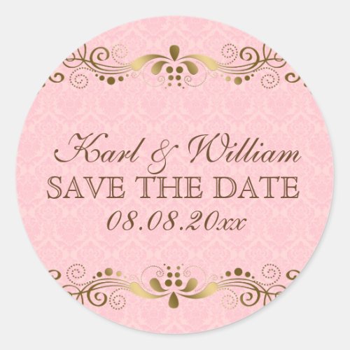 Pink Brown And Gold Damasks  Lace Classic Round Sticker