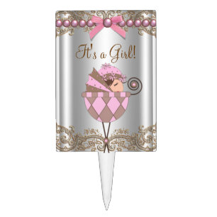 Pink Brown Baby Shower Cake Topper