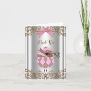 Pink Brown Baby Shower Thank You Cards