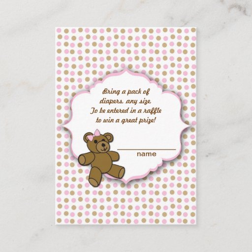 Customizable Pink Brown Bear Baby Shower diaper raffle tickets Business Cards