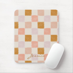 Pink Brown Beige Geometric Pattern Stylish Mouse Pad