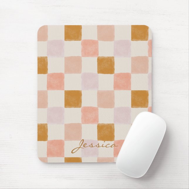 Pink Brown Beige Geometric Pattern Stylish Mouse Pad (With Mouse)