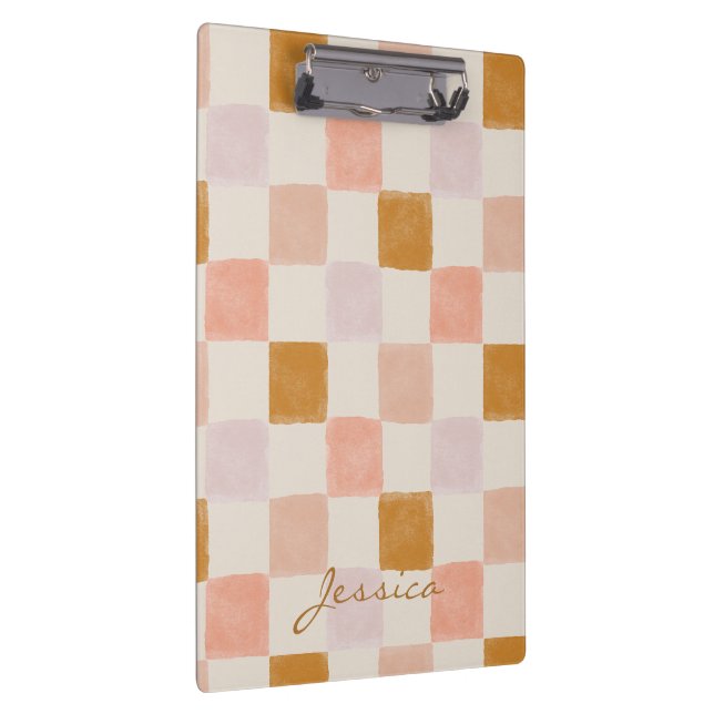 Pink Brown Beige Geometric Personalized Clipboard (Right)