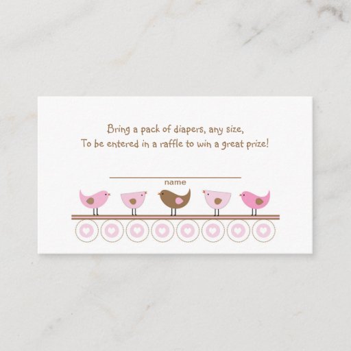 Customizable Pink Brown Birds Diaper Raffle Tickets or insert Business Card Template