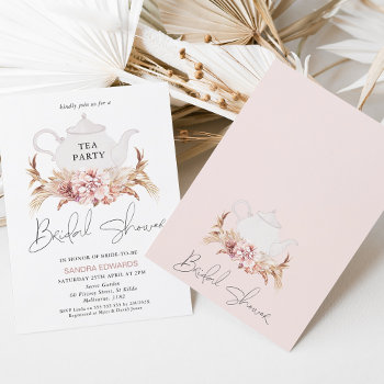 Pink Brown Boho Floral Tea Party Bridal Shower Invitation by figtreedesign at Zazzle