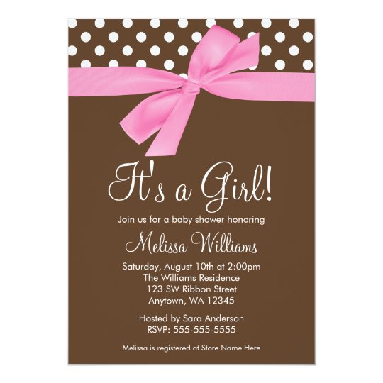 pink brown bow polka dot baby shower invitations zazzle com