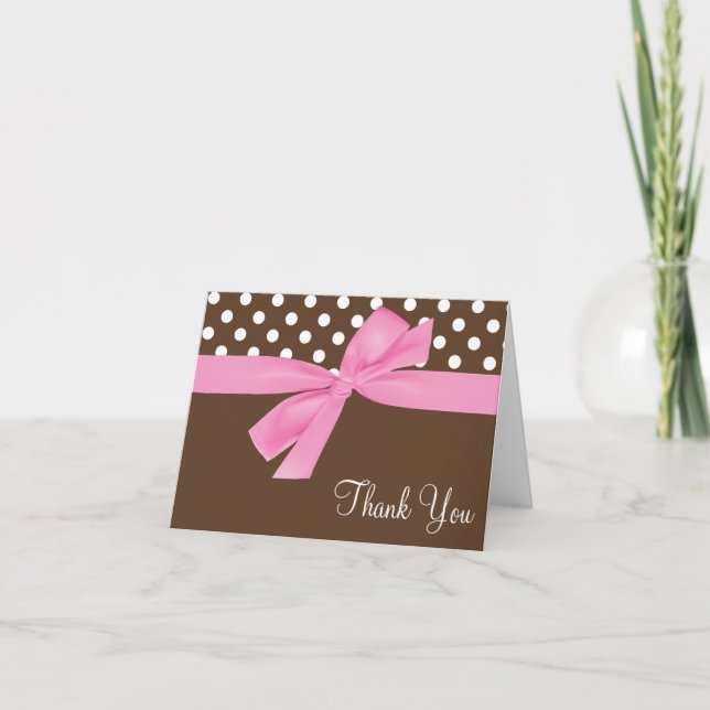 Pink Brown Bow Polka Dot Thank You (Front)