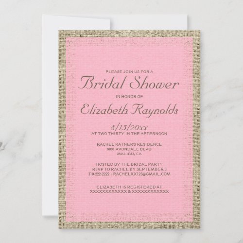 Pink &amp; Brown Burlap Bridal Shower Invitations