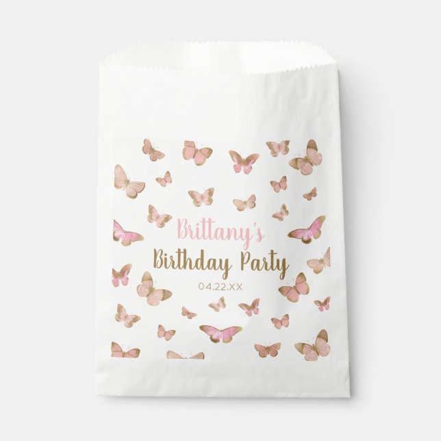 Pink Brown Butterfly Themed Birthday Party Favor Bag (Front)