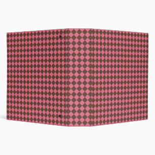 Pink Brown Checker Diamond Pattern 3 Ring Binder
