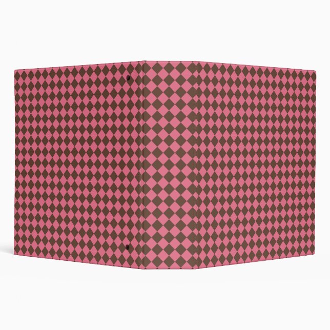 Pink Brown Checker Diamond Pattern 3 Ring Binder (Background)