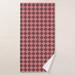 Pink Brown Checker Diamond Pattern Bath Towel