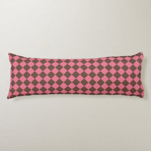 Pink Brown Checker Diamond Pattern Body Pillow