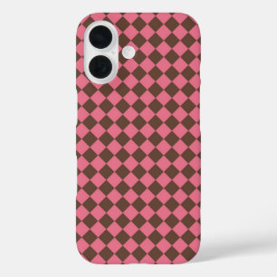 Pink Brown Checker Diamond Pattern iPhone 16 Case