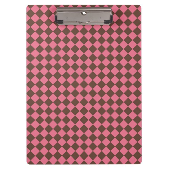 Pink Brown Checker Diamond Pattern Clipboard (Front)