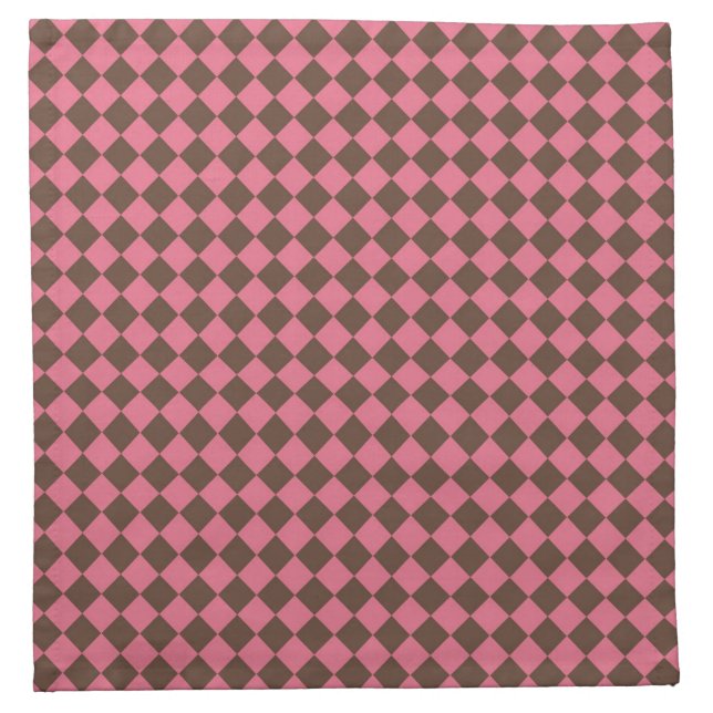 Pink Brown Checker Diamond Pattern Cloth Napkin (Front)