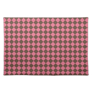Pink Brown Checker Diamond Pattern Cloth Placemat