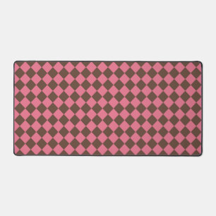 Pink Brown Checker Diamond Pattern Desk Mat