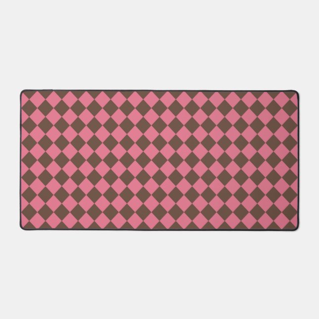 Pink Brown Checker Diamond Pattern Desk Mat (Front)