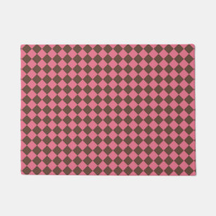 Pink Brown Checker Diamond Pattern Doormat