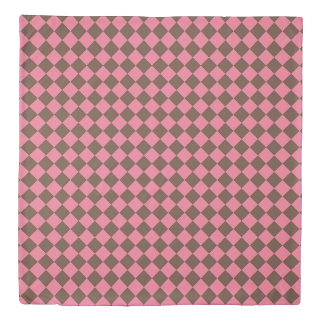 Pink Brown Checker Diamond Pattern Duvet Cover (Front)