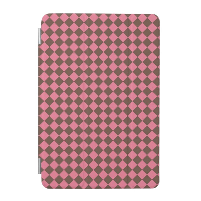 Pink Brown Checker Diamond Pattern iPad Mini Cover (Front)