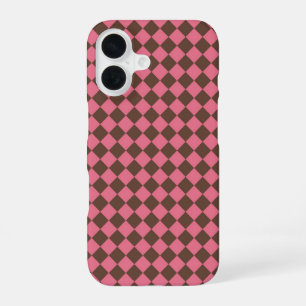 Pink Brown Checker Diamond Pattern iPhone 16 Case