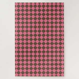 Pink Brown Checker Diamond Pattern Jigsaw Puzzle
