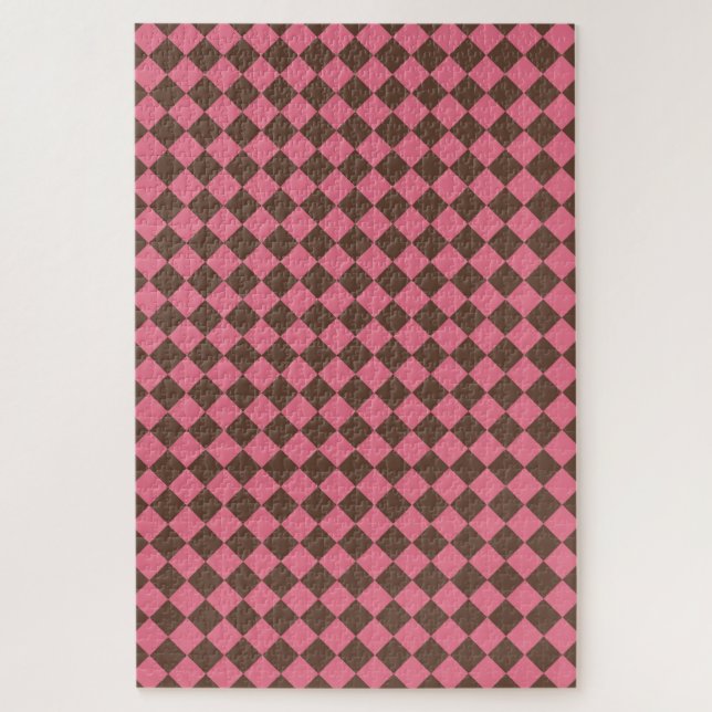 Pink Brown Checker Diamond Pattern Jigsaw Puzzle (Vertical)