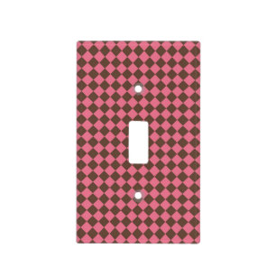 Pink Brown Checker Diamond Pattern Light Switch Cover