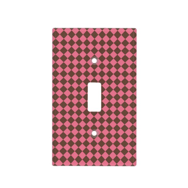 Pink Brown Checker Diamond Pattern Light Switch Cover (Front)