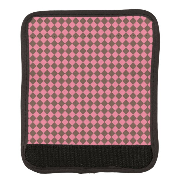 Pink Brown Checker Diamond Pattern Luggage Handle Wrap (Front)