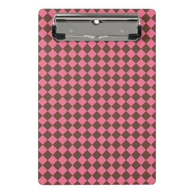 Pink Brown Checker Diamond Pattern Mini Clipboard (Front)