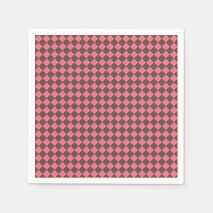 Pink Brown Checker Diamond Pattern Paper Napkin
