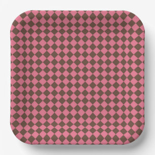 Pink Brown Checker Diamond Pattern Paper Plates