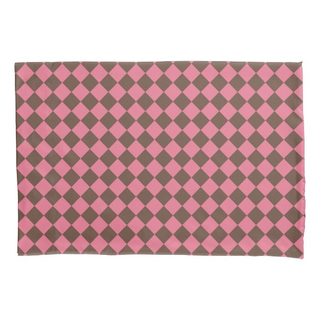 Pink Brown Checker Diamond Pattern Pillow Case (Front)