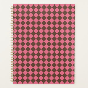 Pink Brown Checker Diamond Pattern Planner