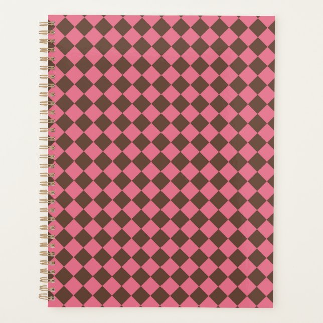 Pink Brown Checker Diamond Pattern Planner (Front)