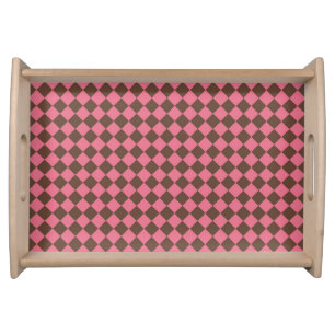 Pink Brown Checker Diamond Pattern Serving Tray