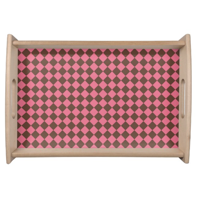 Pink Brown Checker Diamond Pattern Serving Tray (Front)
